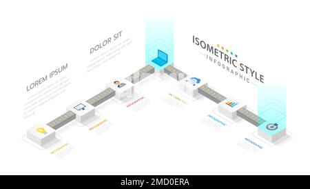 Infografik-Vorlage für Unternehmen. 6 Schritte modernes isometrisches Zeitliniendiagramm mit Förderkonzept, unternehmensweite isometrische Präsentationsvektoren infographi Stock Vektor