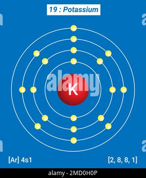 K Kalium, Periodische Tabelle der Elemente, Hüllenstruktur von Kalium Stock Vektor