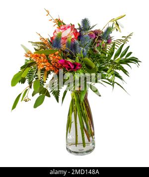 Nahaufnahme eines isolierten Flower Arrangement in einem Glas Vase Stockfoto