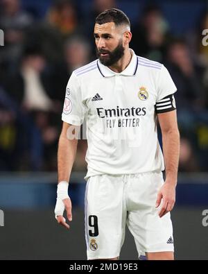 Karim Benzema von Real Madrid während des Spiels Copa del Rey, Runde 16, zwischen Villarreal CF und Real Madrid, gespielt am 19. Januar 2022 im La Ceramica Stadium in Villarreal, Spanien. (Foto: Colas Buera / PRESSIN) Stockfoto