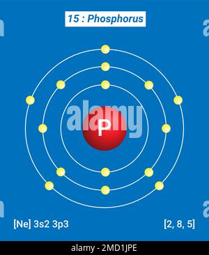 P Phosphor, Periodische Tabelle der Elemente, Hüllenstruktur des Phosphors Stock Vektor