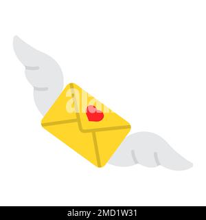 Liebesbrief mit Flügeln flache Ikone, Valentinstag und Romantik, Vektorgrafiken für Einladungszeichen, ein farbenfrohes durchgehendes Muster auf weißem Hintergrund, Stufe 10. Stock Vektor