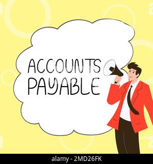 Das Zeichen zeigt die Kreditorenbuchhaltung an. Wort, das auf Geld geschrieben wird, das ein Unternehmen seinen Lieferanten als Verbindlichkeit schuldet Stockfoto