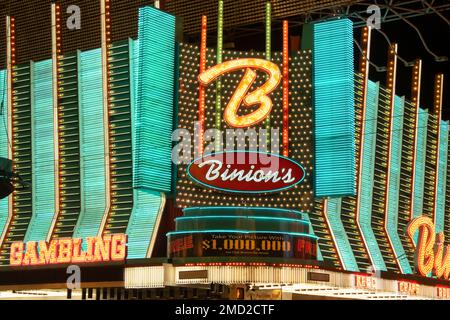 Haupteingangsschild zur Binions Gambling Hall & Hotel, Fremont Street, Las Vegas, Nevada, USA Stockfoto