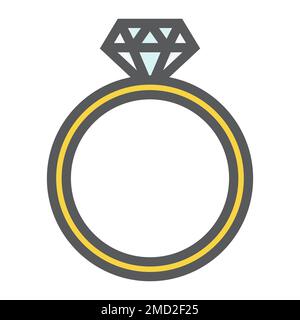 Mit Diamantringen gefülltes Umrisssymbol, Valentinstag und Romantik, Vektorgrafiken mit Schmucksteinen, ein farbenfrohes Linienmuster auf weißem Hintergrund, Stufe 10. Stock Vektor