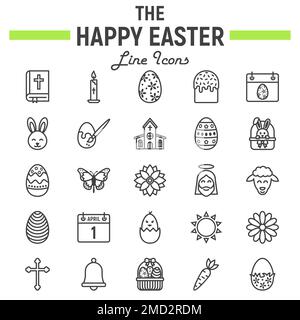 Happy Easter Line Icon Set, Holiday Symbols Collection, Vektorskizzen, Logo Illustrationen, Celebration Schilder lineare Piktogramme Paket isoliert auf weißem Hintergrund, eps 10. Stock Vektor
