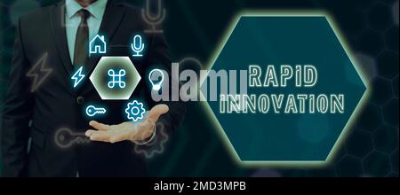 Textunterschrift für schnelle Innovationen. Charakteristisches Geschäftskonzept einer Website, die Suchmaschinenalgorithmen verwendet Stockfoto