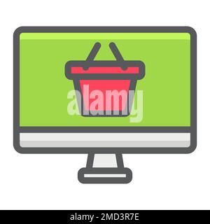 Gliederungssymbol für Online-Shopping, Warenkorb und pc, Vektorgrafiken für E-Commerce-Schilder, ein farbenfrohes Linienmuster auf weißem Hintergrund, eps 10. Stock Vektor