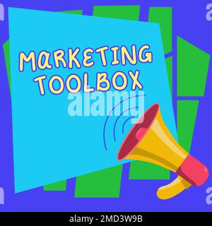 Schreiben mit Anzeige von Text Marketing Toolbox. Geschäftsansatz bedeutet die Förderung eines Produkts oder einer Dienstleistung Automatisierung Stockfoto