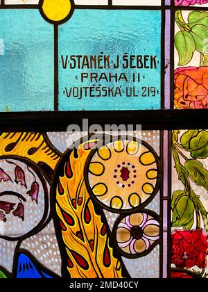 Prag, Tschechische Republik, Blick auf das historische Einkaufszentrum, 'galeria lucerna praha', Detail, Buntglasfenster (Kredit: STANEK, SEBEK) Stockfoto