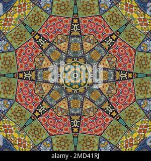 Luxuriöse orientalische Fliesen mit nahtlosem Muster und Blumenhintergrund. Mandala Boho Chic-Style Stockfoto