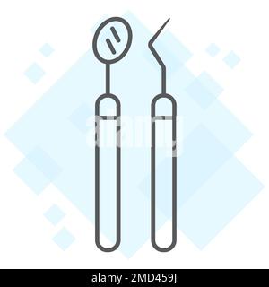 Dental Tools dünnes Strichsymbol, Stomatologie und Zahnmedizin, Care-Zeichen-Vektorgrafiken, ein lineares Muster auf weißem Hintergrund, eps 10. Stock Vektor