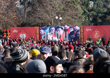 Mailand, Italien, 21. Januar 2023 - Frohes chinesisches Neujahr 2023. Jahr des Kaninchenzodiakzeichens voller Feiern Stockfoto