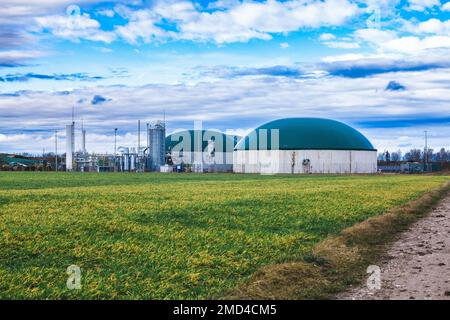 Biogasanlage auf einem Feld / DEUTSCHLAND Stockfoto