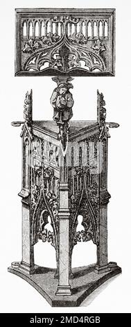 Geschnitzte Holzkanzel, Kirche Aosta in Piemont, 15. Jahrhundert. Die Kunst des Mittelalters und zur Zeit der Renaissance von Paul Lacroix, 1874 Stockfoto