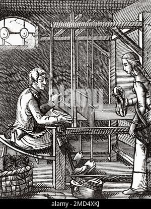 Handwerkliche Werkstatt eines flämischen Webers, 16. Jahrhundert. Die Kunst des Mittelalters und zur Zeit der Renaissance von Paul Lacroix, 1874 Stockfoto