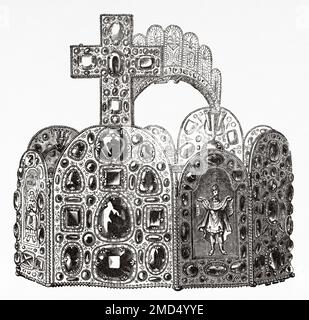 Das Diadem von Karl dem Großen, 8. Jahrhundert. Die Krone gehört dem fränkischen König und Kaiser Karl dem Großen. Kaiserliche Schatzkammer in Wien, Österreich. Die Kunst des Mittelalters und zur Zeit der Renaissance von Paul Lacroix, 1874 Stockfoto