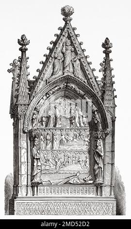 Grab von Dagobert I., hingerichtet auf Befehl von St. Louis in der Abteikirche von Saint-Denis, Paris. Frankreich. Die Kunst des Mittelalters und zur Zeit der Renaissance von Paul Lacroix, 1874 Stockfoto