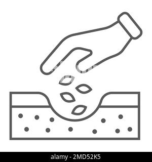 Hände Pflanzen Saatgut dünne Linien Symbol, Landwirtschaft und Landwirtschaft, Vorzeichen Vektorgrafiken säen, ein lineares Muster auf weißem Hintergrund, eps 10. Stock Vektor