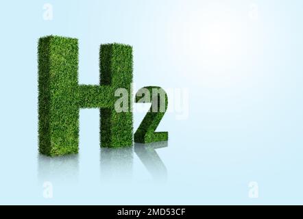 Symbol für Wasserstoff H2 aus Gras. Stockfoto