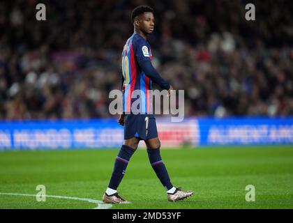 Barcelona, Spanien. 22. Januar 2023. Ansu Fati vom FC Barcelona während des Spiels La Liga zwischen dem FC Barcelona und dem Getafe CF im Spotify Camp Nou Stadium am 22. Januar 2023 in Barcelona, Spanien. (Foto: Colas Buera/PRESSIN) Kredit: PRESSINPHOTO SPORTS AGENCY/Alamy Live News Stockfoto