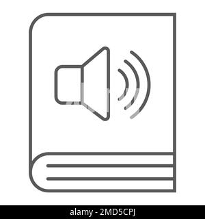 Dünnes Symbol für Hörbuch, E-Learning und Bildung, Vektorgrafiken für E-Book-Zeichen, lineares Muster auf weißem Hintergrund, eps 10. Stock Vektor