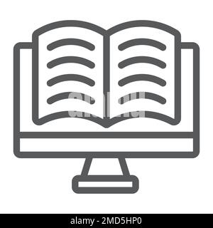 Symbol für Online-Leselinie, E-Learning und -Bildung, Vektorgrafiken für Signaturen auf dem Monitor, lineares Muster auf weißem Hintergrund, eps 10. Stock Vektor