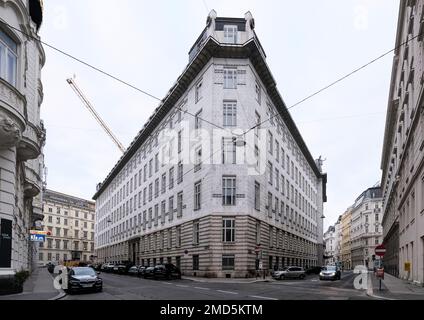 Wien, Osterreich, 2019. Dez.: Historisches Gebäude der Österreichischen Postsparbank. Entworfen vom berühmten österreichischen Architekten Otto Wagner, fertiggestellt Stockfoto