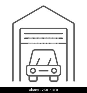 Dünnes Symbol für Autowerkstatt, Auto und Haus, Vektorgrafiken für Immobilienschilder, ein lineares Muster auf weißem Hintergrund, 10. Stock Vektor
