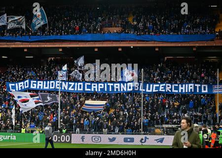 Genua, Italien. 22. Januar 2023. Unterstützer's Sampdoria während der UC Sampdoria vs Udinese Calcio, italienisches Fußballspiel Serie A in Genua, Italien, Januar 22 2023 Kredit: Independent Photo Agency/Alamy Live News Stockfoto