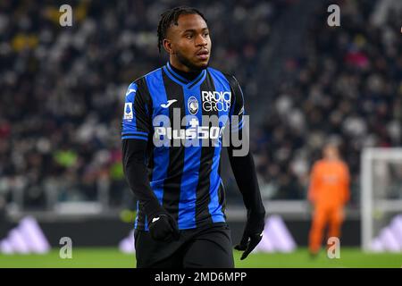 Turin, Italien. 22. Januar 2023. Ademola Lookman von Atalanta BC während des Fußballspiels der Serie A zwischen dem FC Juventus und dem BC Atalanta im Juventus Stadion in Torino (Italien), 22. Januar 2022. Foto Giuliano Marchisciano/Insidefoto Credit: Insidefoto di andrea staccioli/Alamy Live News Stockfoto