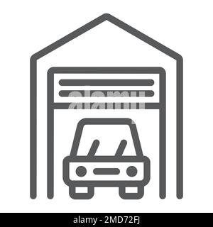 Autowerkstatt-Symbol, Auto und Haus, Vektorgrafiken für Immobilienschilder, ein lineares Muster auf weißem Hintergrund, Stufen 10. Stock Vektor