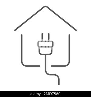 Elektrizitätshaus dünnes Symbol, Immobilien und Haus, Vektorgrafiken für Steckerzeichen, ein lineares Muster auf weißem Hintergrund, eps 10. Stock Vektor