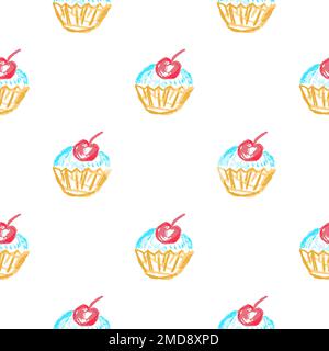 Festliches, nahtloses Muster. Kinderzeichnungen mit Wachsstiften. Geburtstag, Feiertag. Drucken Stock Vektor