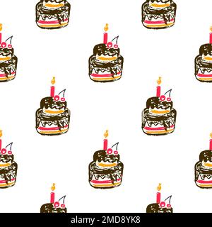 Festliches, nahtloses Muster. Kinderzeichnungen mit Wachsstiften. Geburtstag, Feiertag. Drucken für Textildesign Stock Vektor