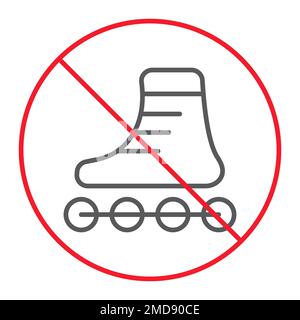 Kein Roller Skates dünne Linien Symbol, Verbot und verboten, keine Skating-Vektorgrafiken, ein lineares Muster auf weißem Hintergrund, eps 10. Stock Vektor