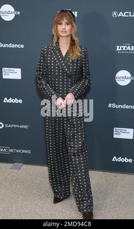 Park City, USA. 22. Januar 2023. Lily James kommt zur Premiere „Unzulänglichkeiten“ während des Sundance Film Festivals 2023, das am 22. Januar 2023 im Eccles Center Theatre in Park City, Utah, stattfindet. © JPA/AFF-USA.com Kredit: AFF/Alamy Live News Stockfoto