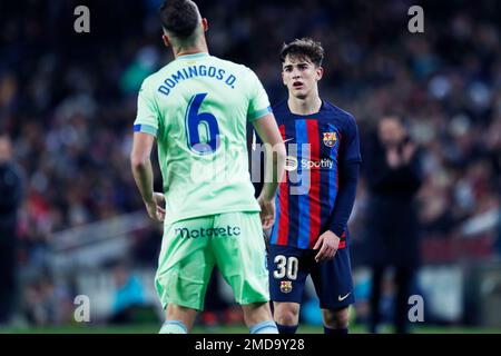 Barcelona, Spanien. Kredit: D. 22. Januar 2023. Gavi (Barcelona) Fußball : spanisches Spiel „La Liga Santander“ zwischen dem FC Barcelona 1-0 Getafe im Spotify Camp Nou in Barcelona, Spanien. Kredit: D .Nakashima/AFLO/Alamy Live News Stockfoto