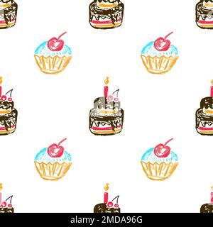 Festliches, nahtloses Muster. Kinderzeichnungen mit Wachsstiften. Geburtstag, Feiertag. Druck für Stoffdesign, Textil, Stoff, Tapete Stock Vektor