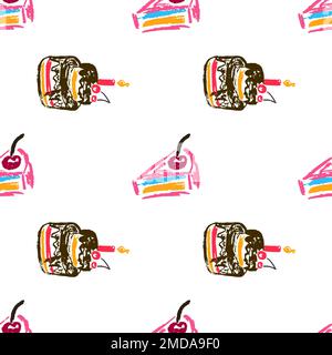 Festliches, nahtloses Muster. Geburtstag, Feiertag. Kinderzeichnungen mit Wachsstiften. Druck für Stoffdesign, Textil, Stoff, Tapete Stock Vektor