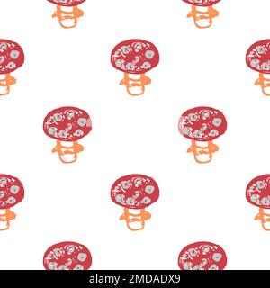 Nahtloses Herbstmuster. Kinderzeichnungen mit Wachsstiften. Pilze. Druck für Stoffdesign, Textil, Stoff, Tapete, Verpackung Stock Vektor