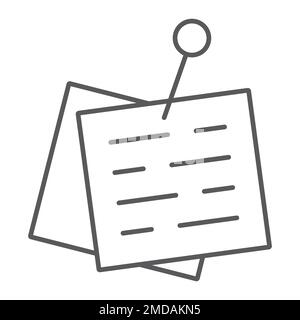 Angeheftetes Papier, dünnes Liniensymbol, Büro und Arbeit, Sticky Note-Zeichen, Vektorgrafiken, lineares Muster auf weißem Hintergrund, eps 10. Stock Vektor