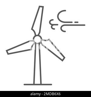 Windturbine dünnes Liniensymbol, Ökologie und Energie, Windmühle, Vektorgrafiken, lineares Muster auf weißem Hintergrund, eps 10. Stock Vektor