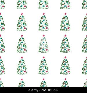Nahtloses Weihnachtsmuster. Kinderzeichnungen mit Wachsstiften. Weihnachtsbaum, neues Jahr. Drucken Stock Vektor