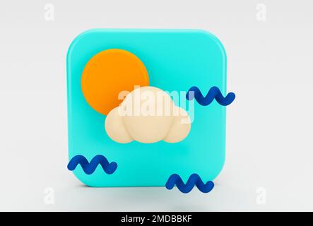 Wolkenwettersymbol 3D Darstellung minimales 3D-Rendering. Stockfoto