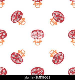 Nahtloses Herbstmuster. Kinderzeichnungen mit Wachsstiften. Pilze. Druck für Stoffdesign, Textil Stock Vektor