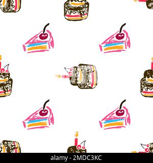 Festliches, nahtloses Muster. Geburtstag, Feiertag. Kinderzeichnungen mit Wachsstiften. Druck für Stoffdesign, Textil, Stoff, Tapete, Verpackung Stock Vektor