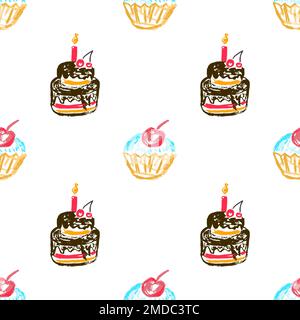 Festliches, nahtloses Muster. Kinderzeichnungen mit Wachsstiften. Geburtstag, Feiertag. Druck für Stoffdesign, Textil, Stoff Stock Vektor