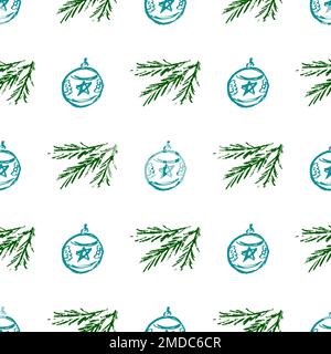 Nahtloses Weihnachtsmuster. Neujahrsstimmung. Kinderzeichnungen mit Wachsstiften. Für Stoff drucken Stock Vektor