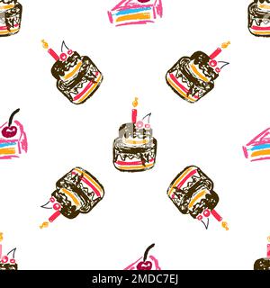 Festliches, nahtloses Muster. Geburtstag, Feiertag. Kinderzeichnungen mit Wachsstiften. Drucken für Textildesign Stock Vektor